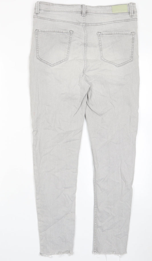 Marks and Spencer Womens Grey Cotton Skinny Jeans Size 14 L27 in Regular Zip - Pockets, Belt Loops, Embroided