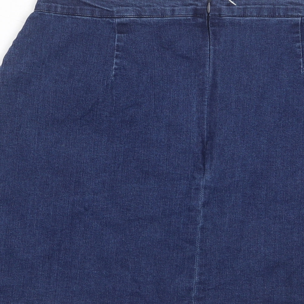 Neon Rose Womens Blue Cotton A-Line Skirt Size 14 Zip - Pockets