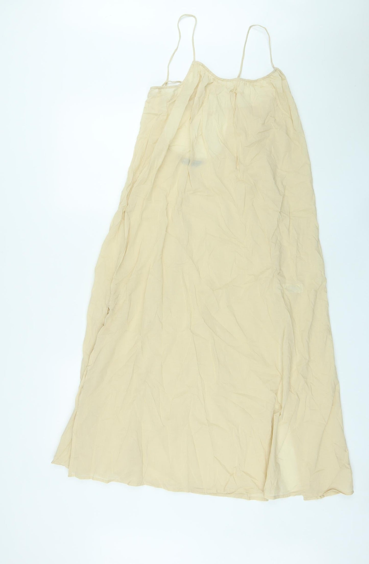 Marks and Spencer Womens Beige Cotton A-Line Size 12 Round Neck Pullover - Open Back, Sheer