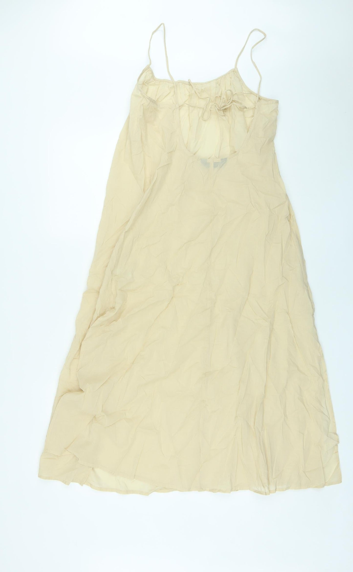 Marks and Spencer Womens Beige Cotton A-Line Size 12 Round Neck Pullover - Open Back, Sheer