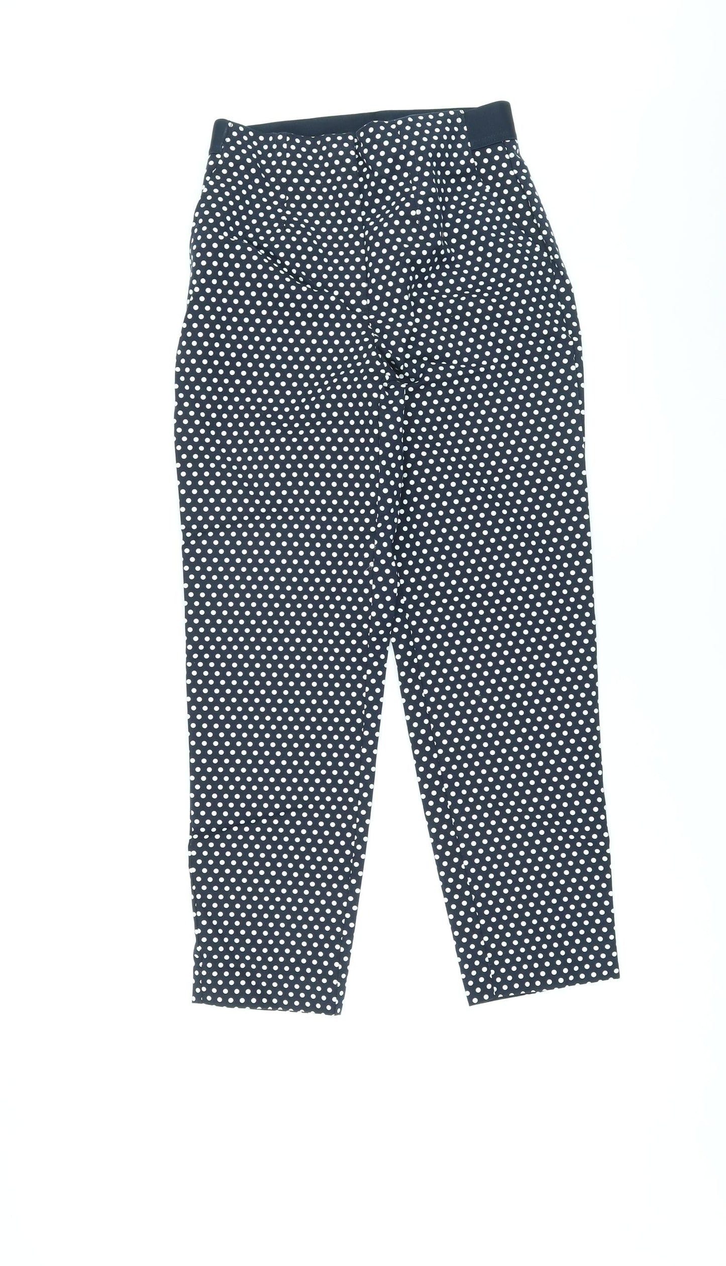 Marks and Spencer Womens Blue Polka Dot Cotton Capri Trousers Size 8 L24 in Regular Zip