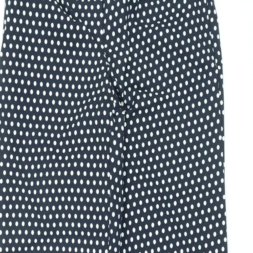 Marks and Spencer Womens Blue Polka Dot Cotton Capri Trousers Size 8 L24 in Regular Zip
