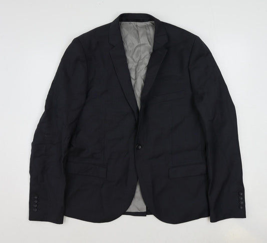 Topman Mens Blue Wool Jacket Suit Jacket Size 44 Regular