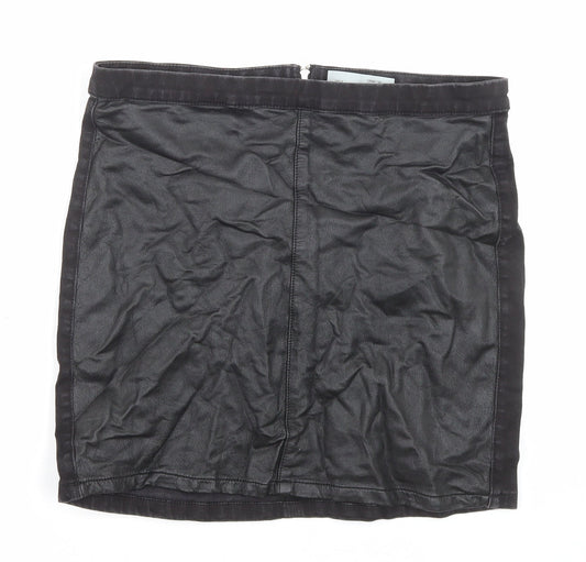 Topshop Womens Black Cotton A-Line Skirt Size 14 Zip