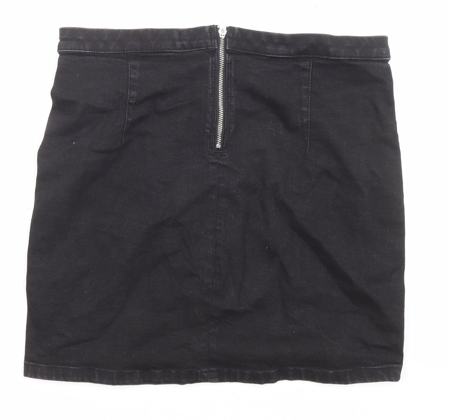 Topshop Womens Black Cotton A-Line Skirt Size 14 Zip