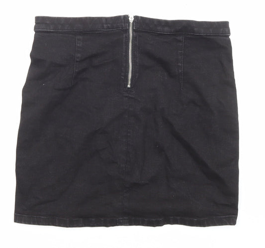 Topshop Womens Black Cotton A-Line Skirt Size 14 Zip