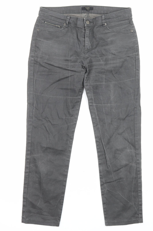 1.2.3 Paris Womens Grey Cotton Straight Jeans Size 8 L26 in Regular Zip - Pockets