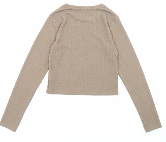 Stradivarius Womens Brown Polyester Basic T-Shirt Size M Crew Neck
