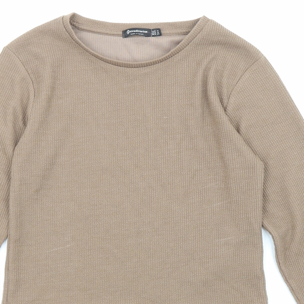 Stradivarius Womens Brown Polyester Basic T-Shirt Size M Crew Neck