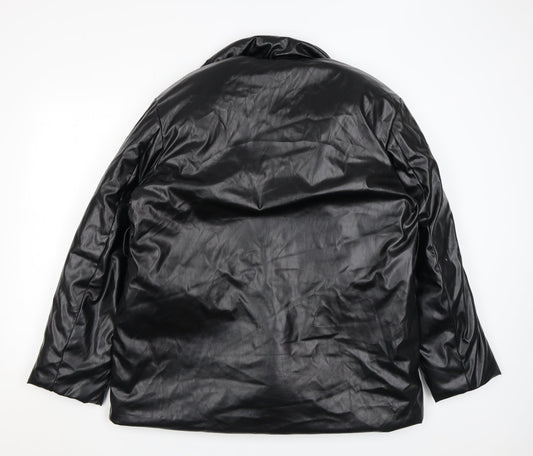 PRETTYLITTLETHING Womens Black Puffer Jacket Coat Size 10 Snap