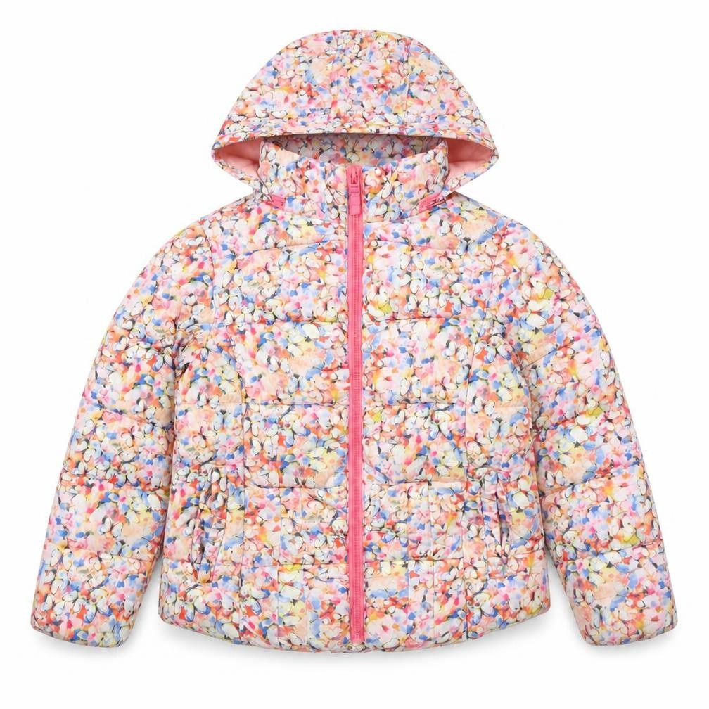 Next Womens Pink Floral Puffer Jacket Coat Size 8 Zip - Removable hood