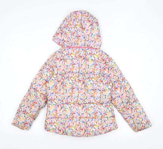 NEXT Womens Pink Floral Puffer Jacket Coat Size 8 Zip - Removable hood