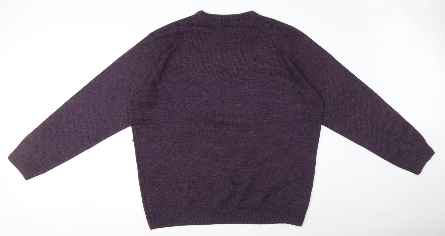 EWM Womens Purple Crew Neck Acrylic Pullover Jumper Size XS