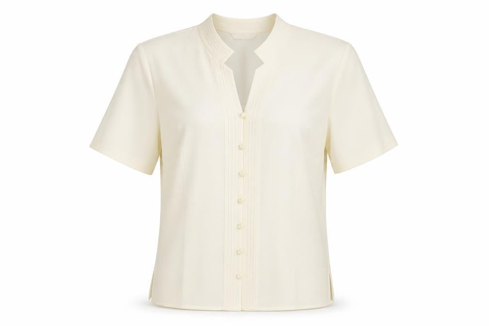 Marks and Spencer Womens Beige Polyester Basic Button-Up Size 12 V-Neck