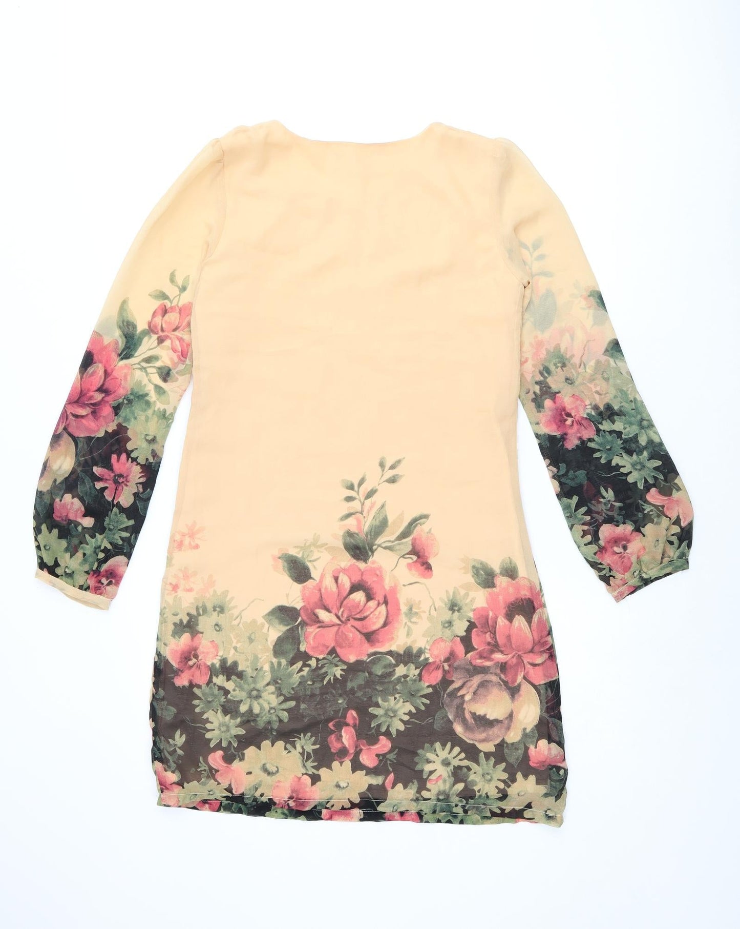 Yumi Womens Orange Floral Polyester Shift Size 6 Scoop Neck Zip