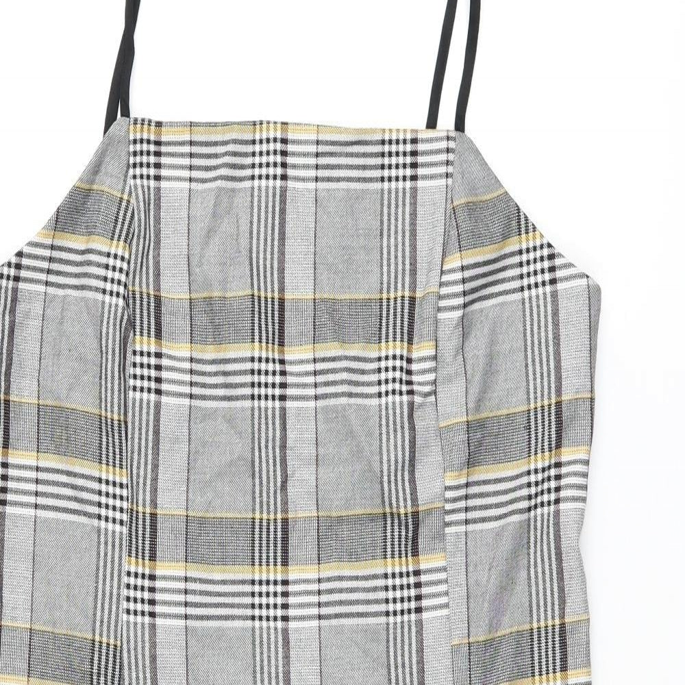 Urban Outfitters Womens Grey Plaid Polyester Mini Size L Square Neck Zip