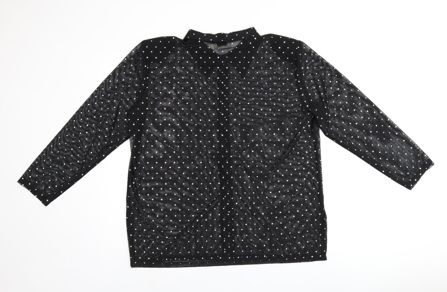 CLARA Womens Black Polka Dot Polyester Basic Button-Up Size XL Collared
