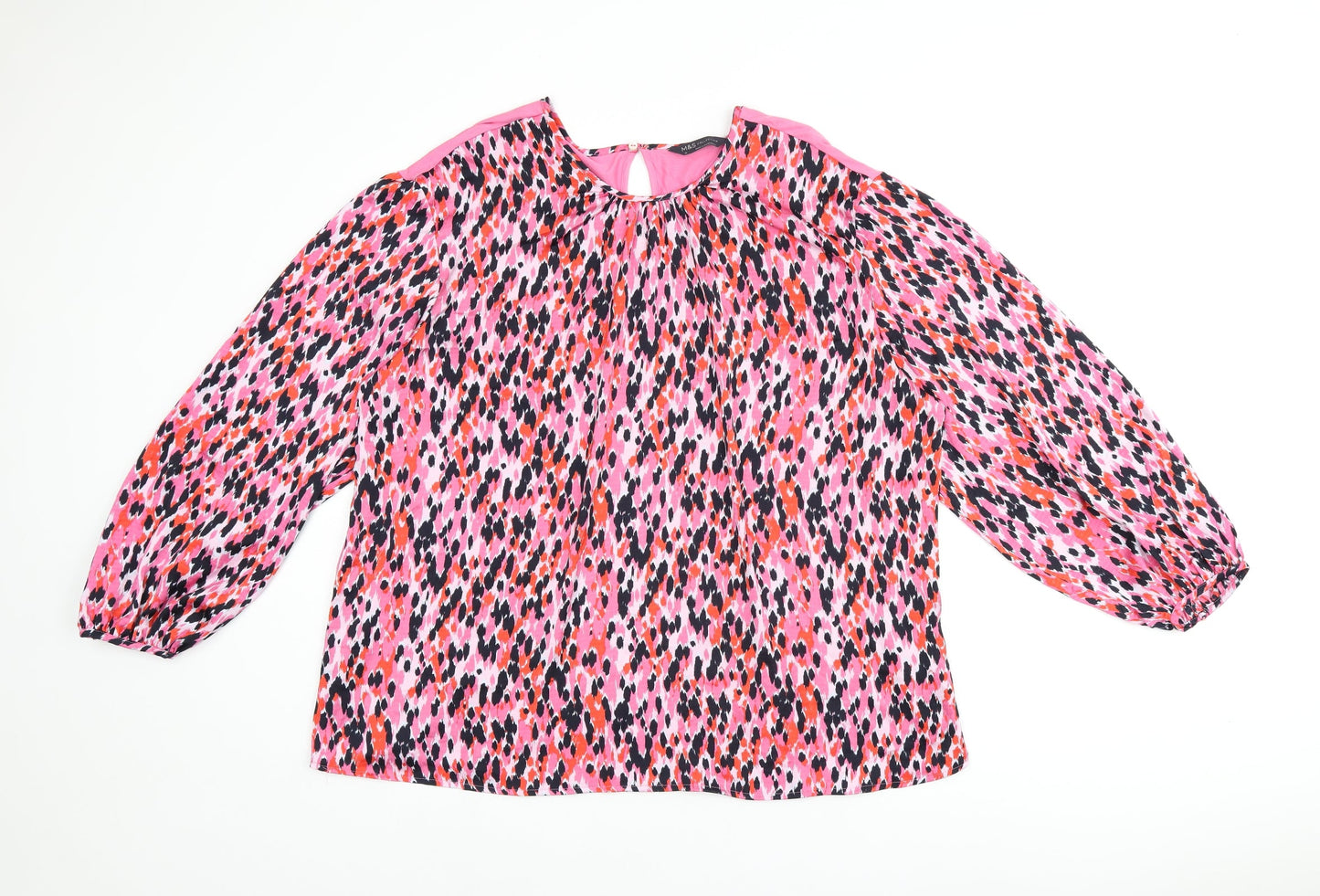 Marks and Spencer Womens Pink Geometric Polyester Jersey Blouse Size 16 Round Neck