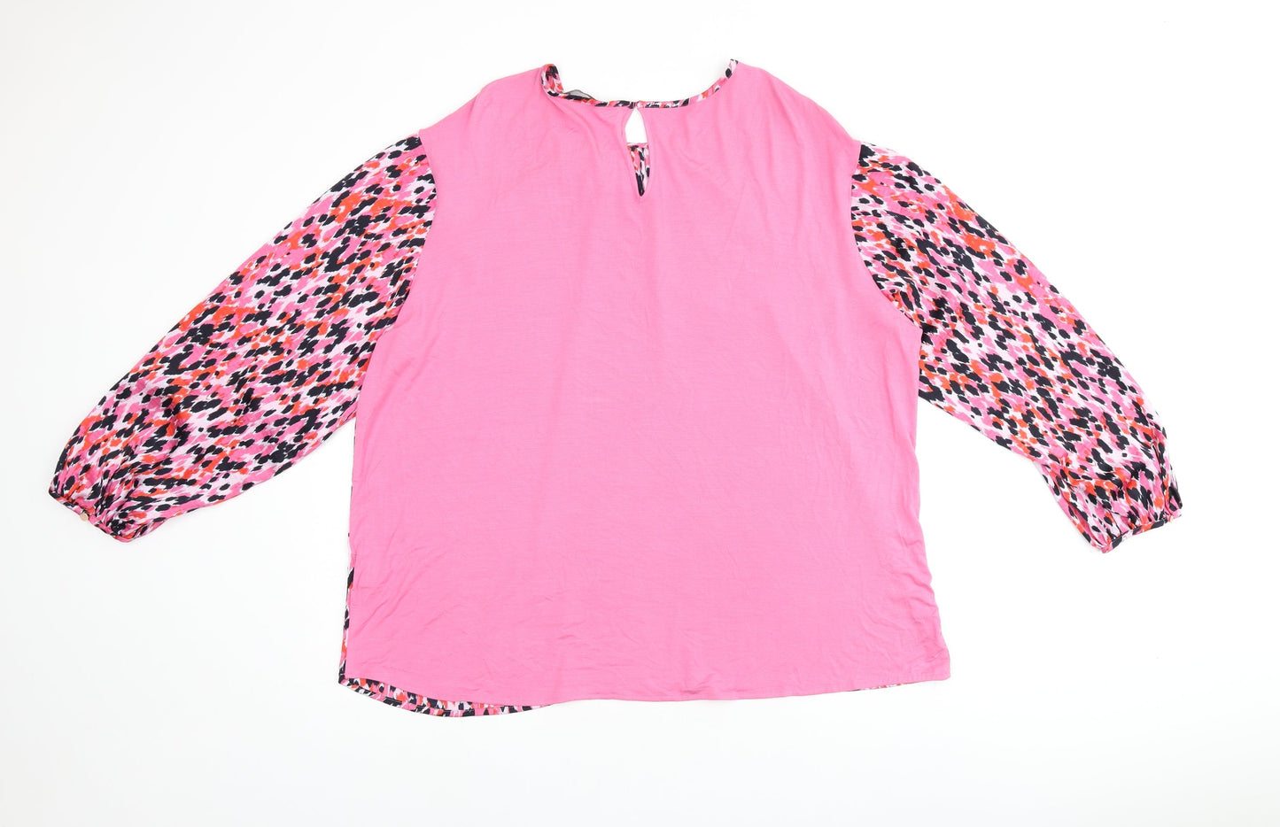 Marks and Spencer Womens Pink Geometric Polyester Jersey Blouse Size 16 Round Neck