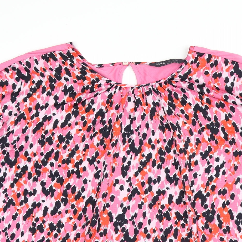 Marks and Spencer Womens Pink Geometric Polyester Jersey Blouse Size 16 Round Neck
