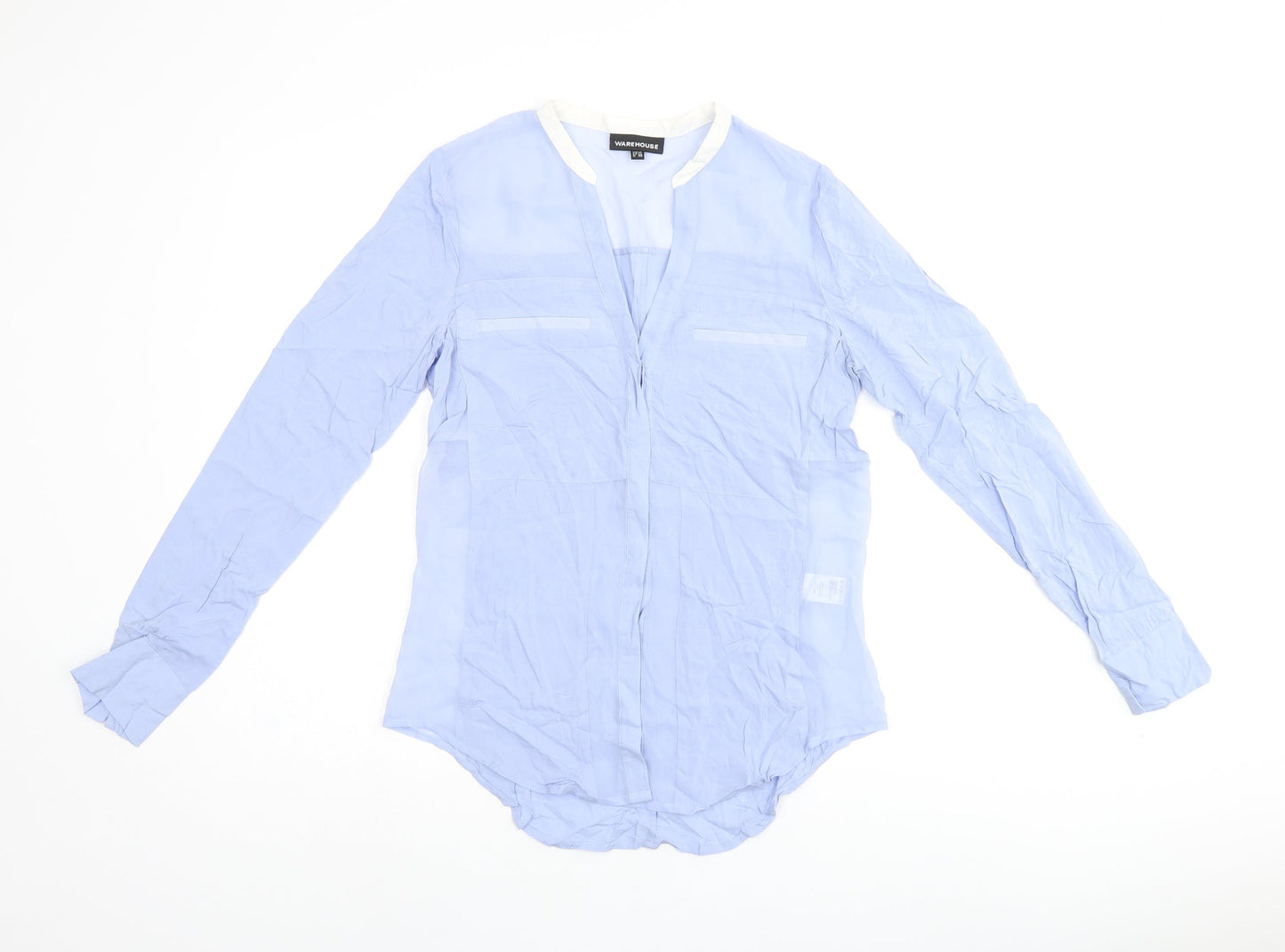 Warehouse Womens Blue Viscose Jersey Button-Up Size 10 V-Neck