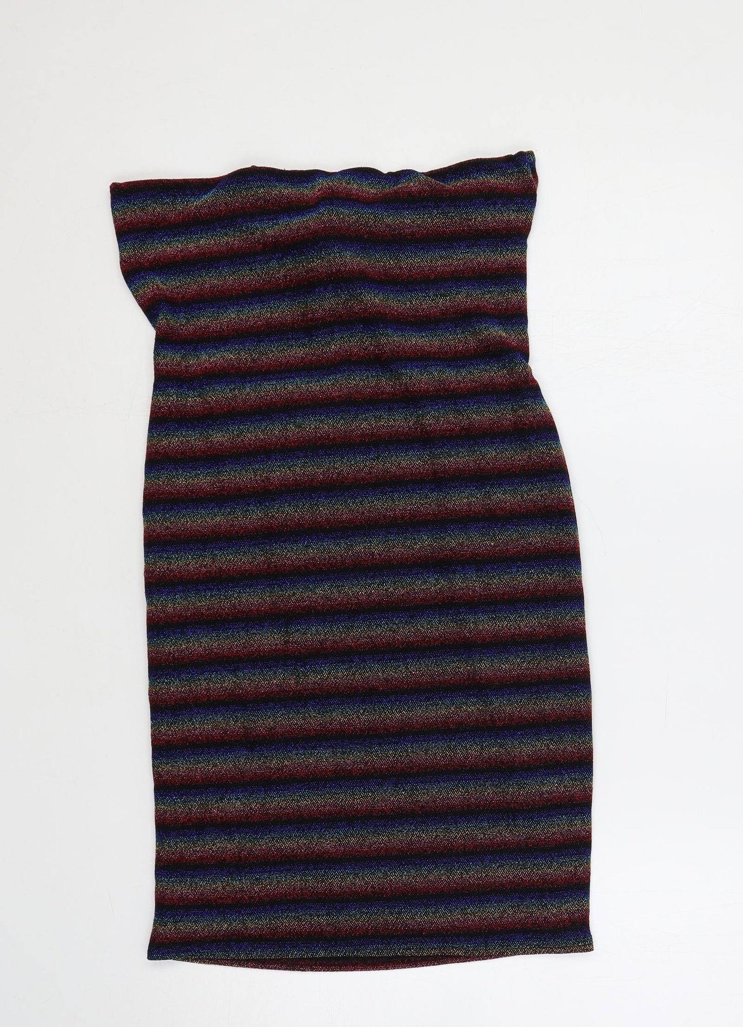 Topshop Womens Black Striped Viscose Bodycon Size 16 Off the Shoulder Pullover - Glitter Backless