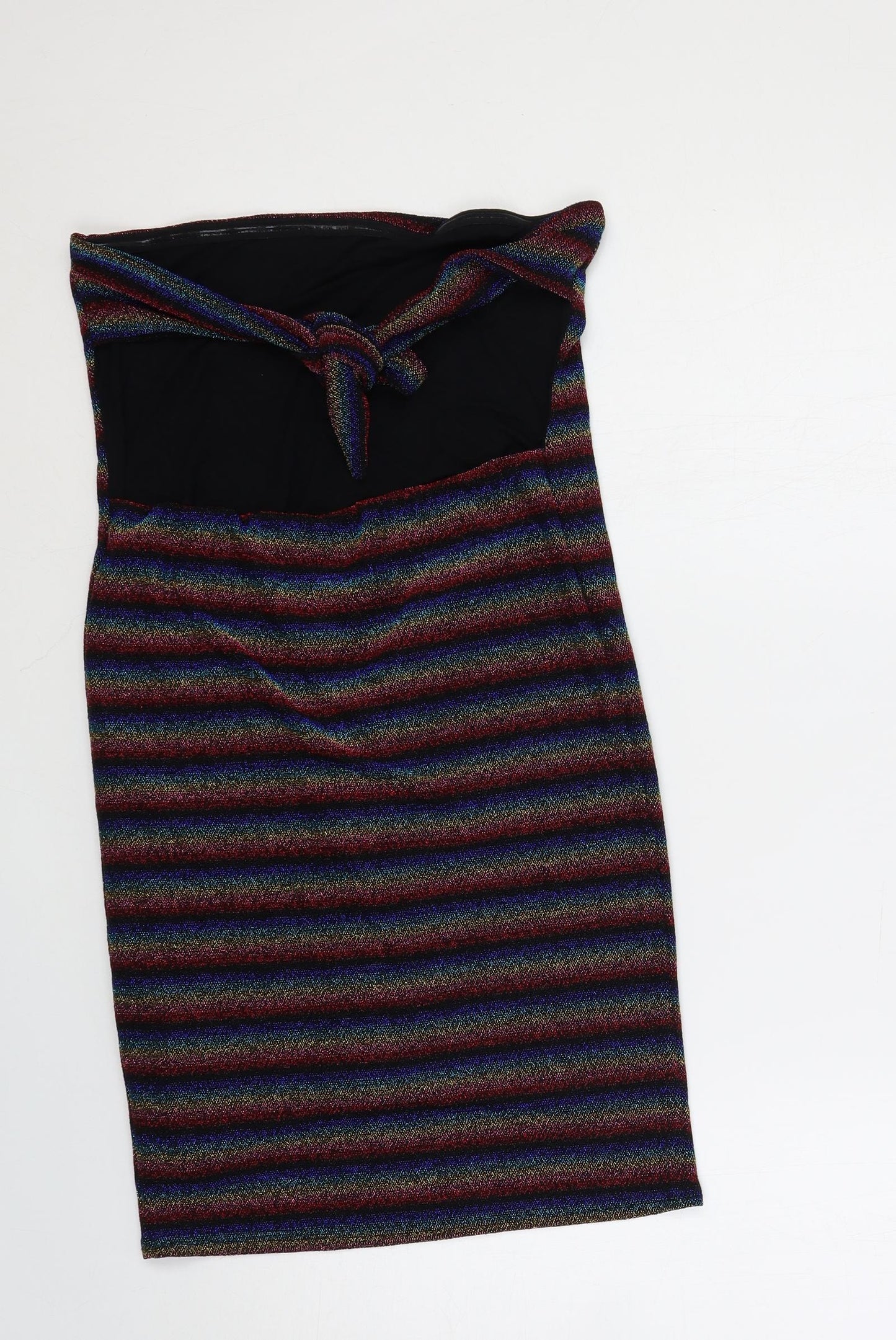 Topshop Womens Black Striped Viscose Bodycon Size 16 Off the Shoulder Pullover - Glitter Backless