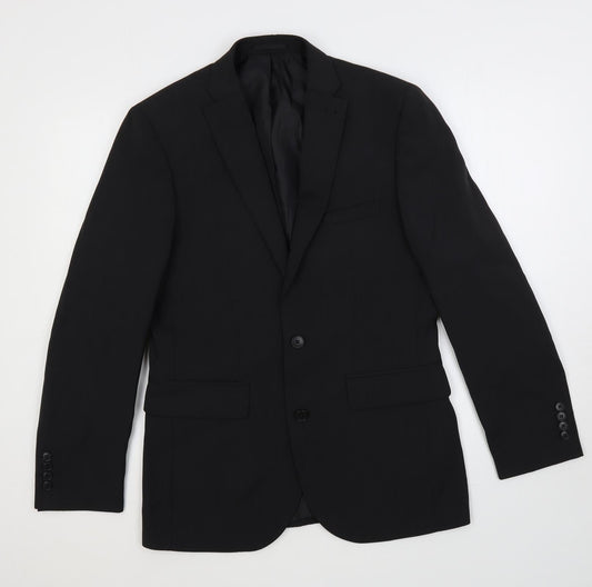 Fellini Mens Black Polyester Jacket Suit Jacket Size 36 Regular