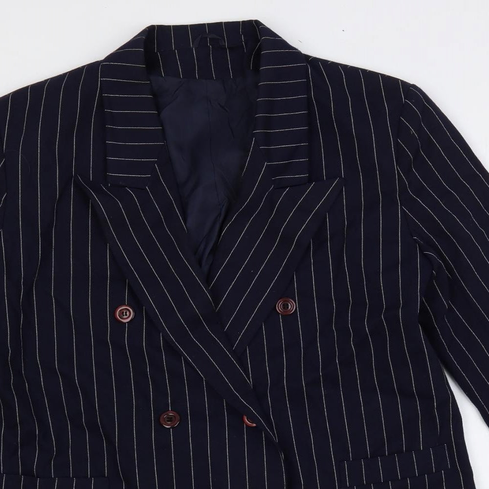 C&A Womens Blue Striped Jacket Blazer Size 14 Button