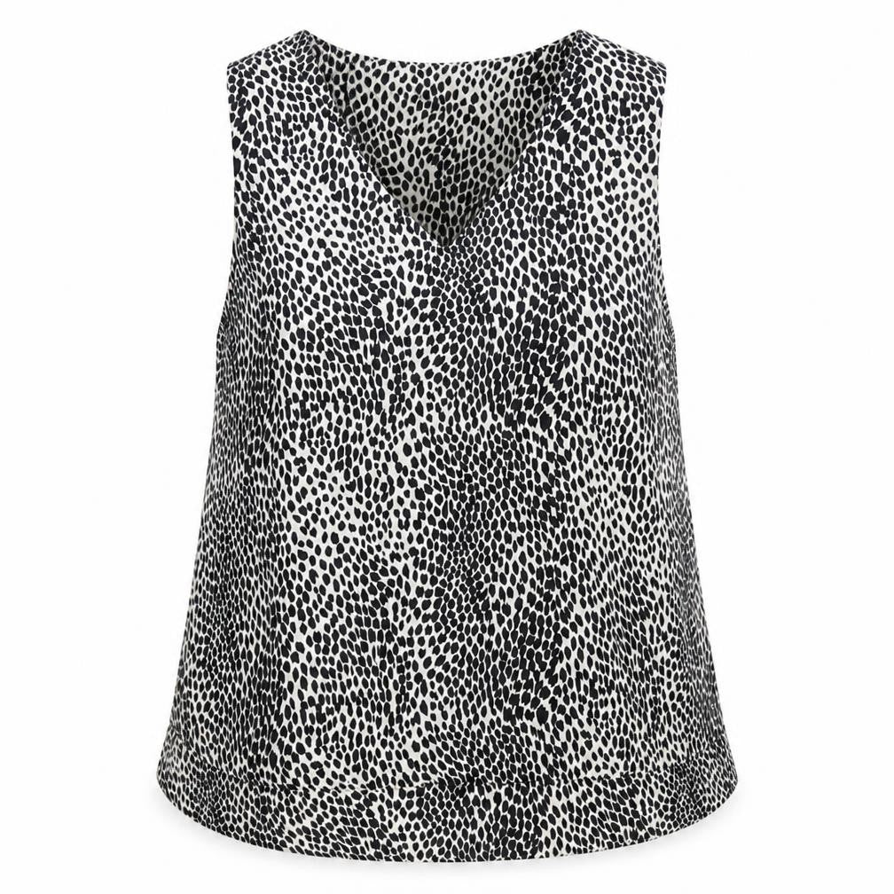 Marks and Spencer Womens Black Animal Print Polyester Basic Blouse Size 8 V-Neck