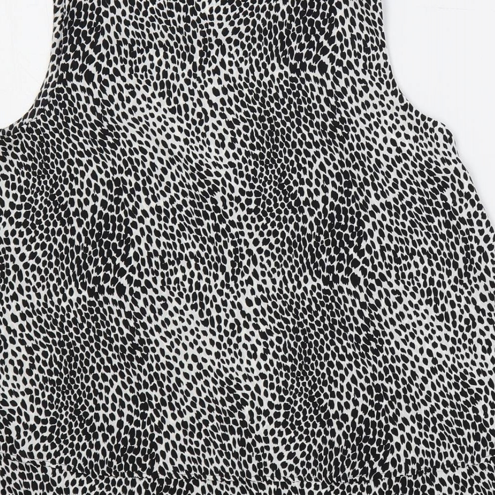 Marks and Spencer Womens Black Animal Print Polyester Basic Blouse Size 8 V-Neck