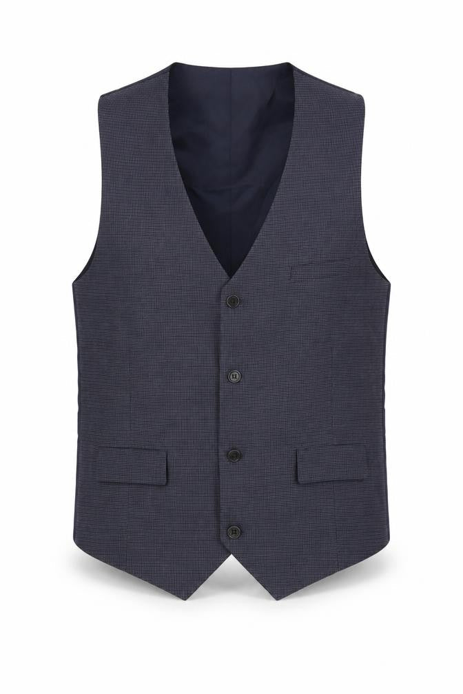 Front view of ASOS men’s blue polyester jacket suit waistcoat, size 40, regular