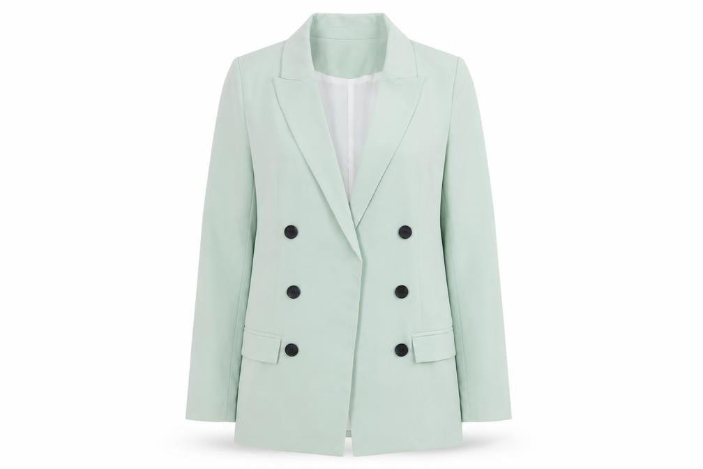 Front view of Missguided women’s green jacket blazer, size UK 4, - open