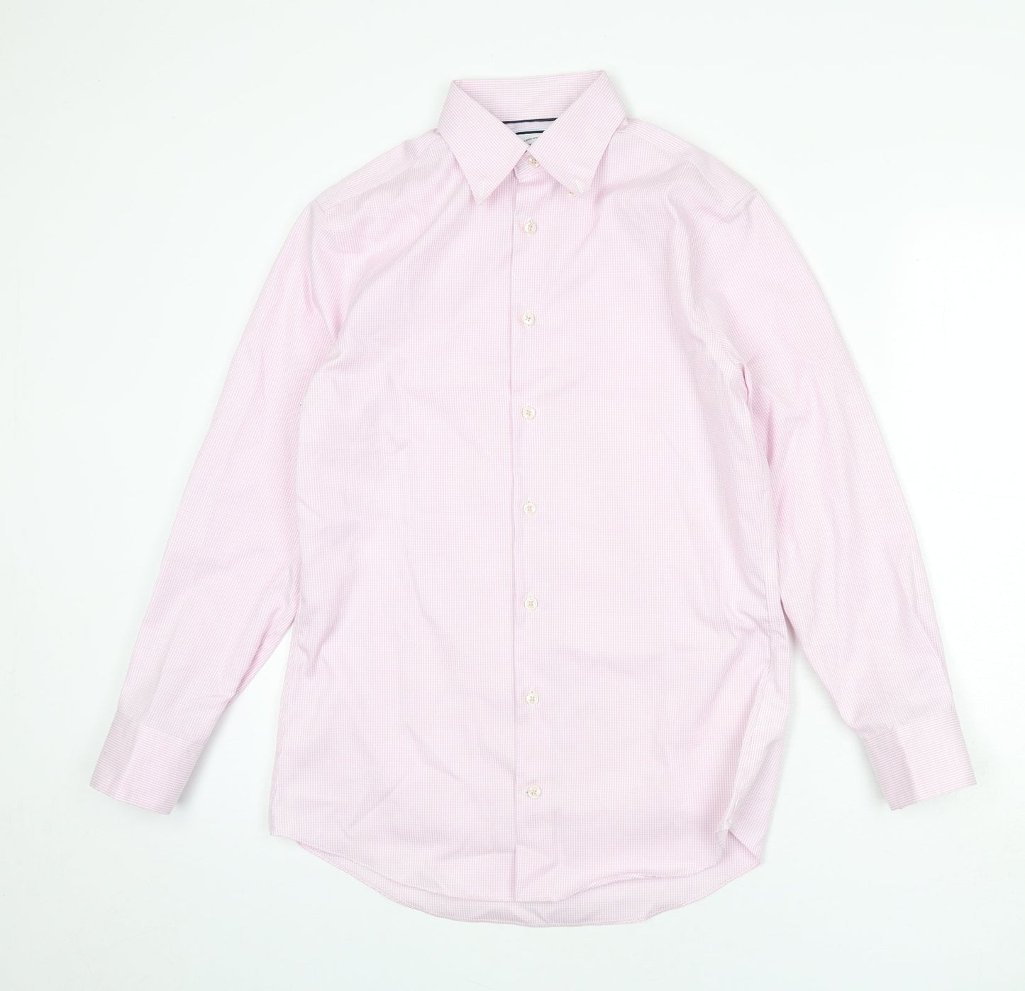 Charles Tyrwhitt Mens Pink Check Cotton Button-Up Size 15 Collared Button