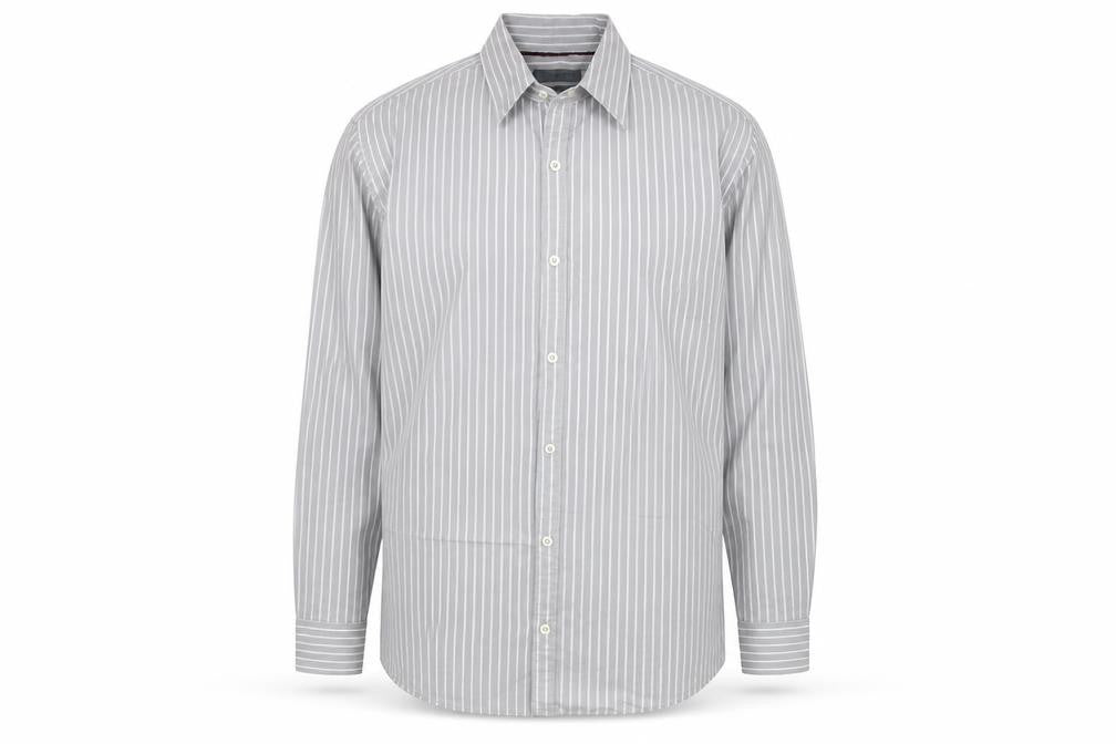 NEXT Mens Grey Striped Cotton Button-Up Size L Collared Button