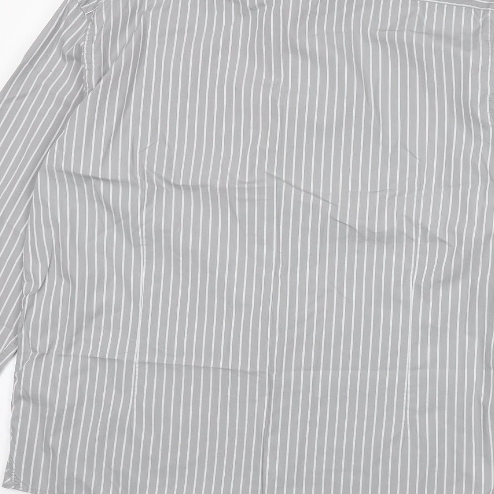 NEXT Mens Grey Striped Cotton Button-Up Size L Collared Button
