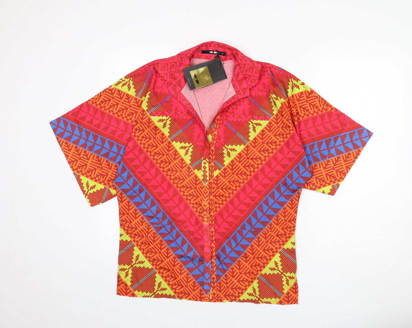 Khaadi Womens Multicoloured Geometric Polyester Basic Button-Up Size S Collared