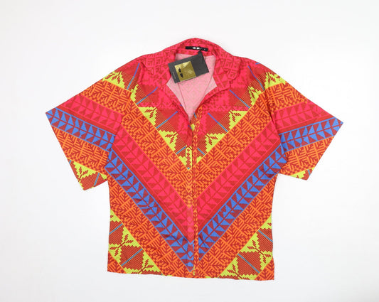 Khaadi Womens Multicoloured Geometric Polyester Basic Button-Up Size S Collared
