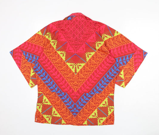 Khaadi Womens Multicoloured Geometric Polyester Basic Button-Up Size S Collared