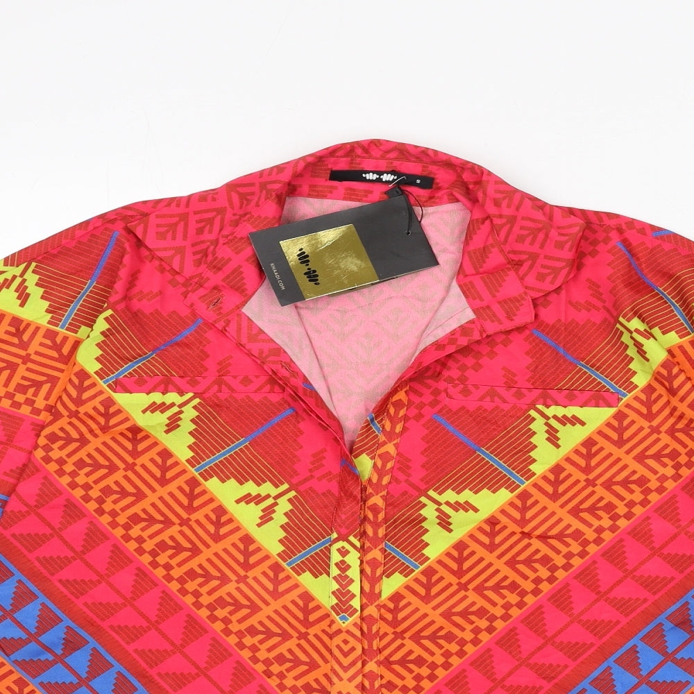 Khaadi Womens Multicoloured Geometric Polyester Basic Button-Up Size S Collared