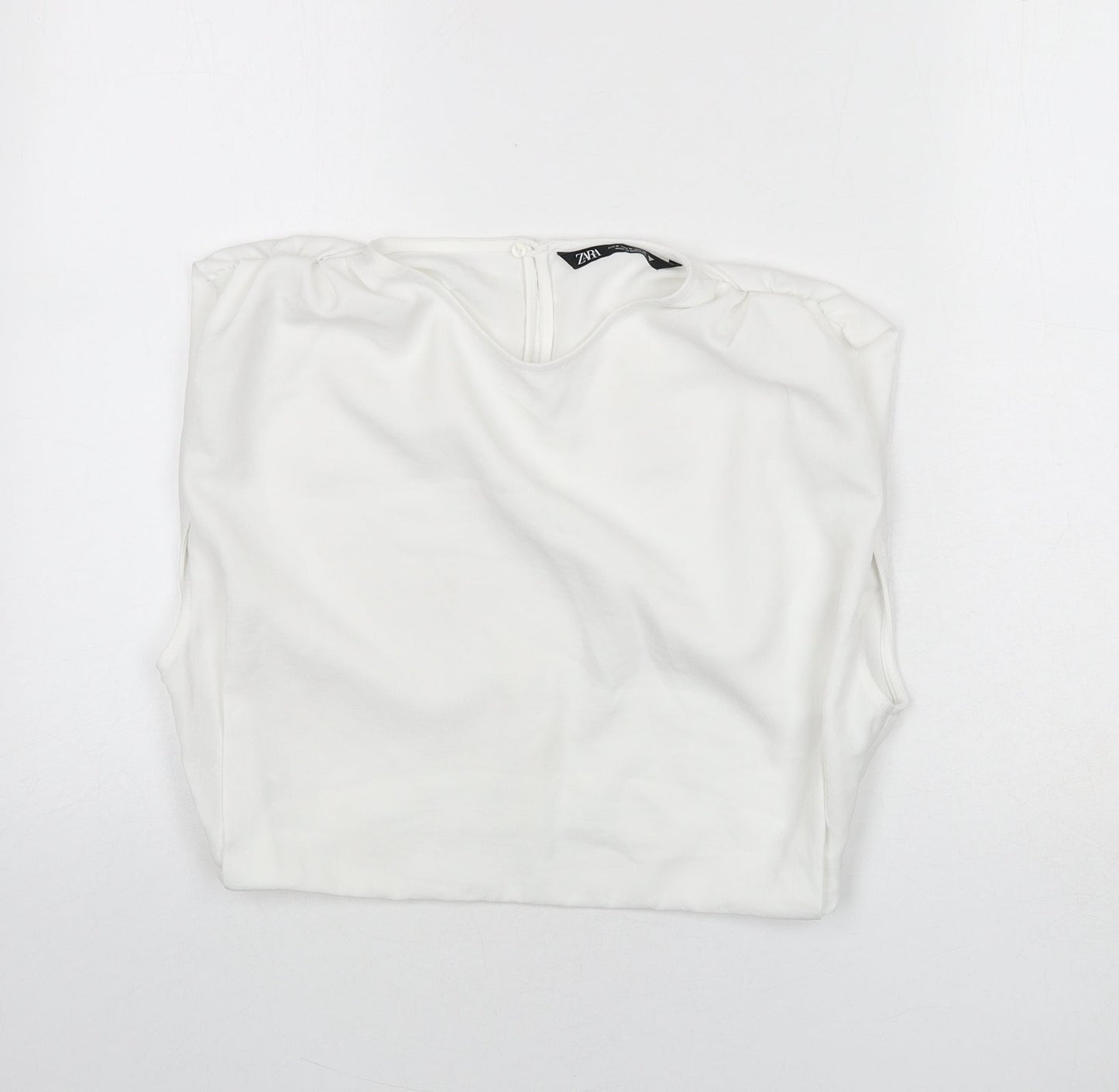 Zara Womens White Polyester Cropped Blouse Size M Round Neck