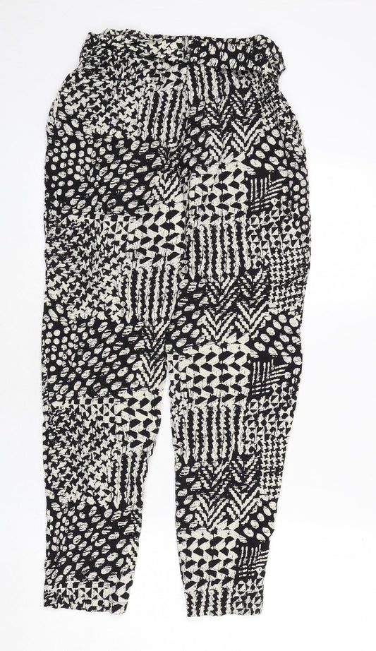 Stella Morgan Womens Black Geometric Viscose Trousers Size 8 L27 in Regular - Belted