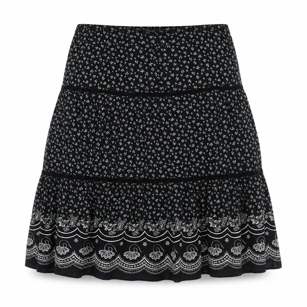 Marks and Spencer Womens Black Floral Polyester Flare Skirt Size 34 in - Lace Detail
