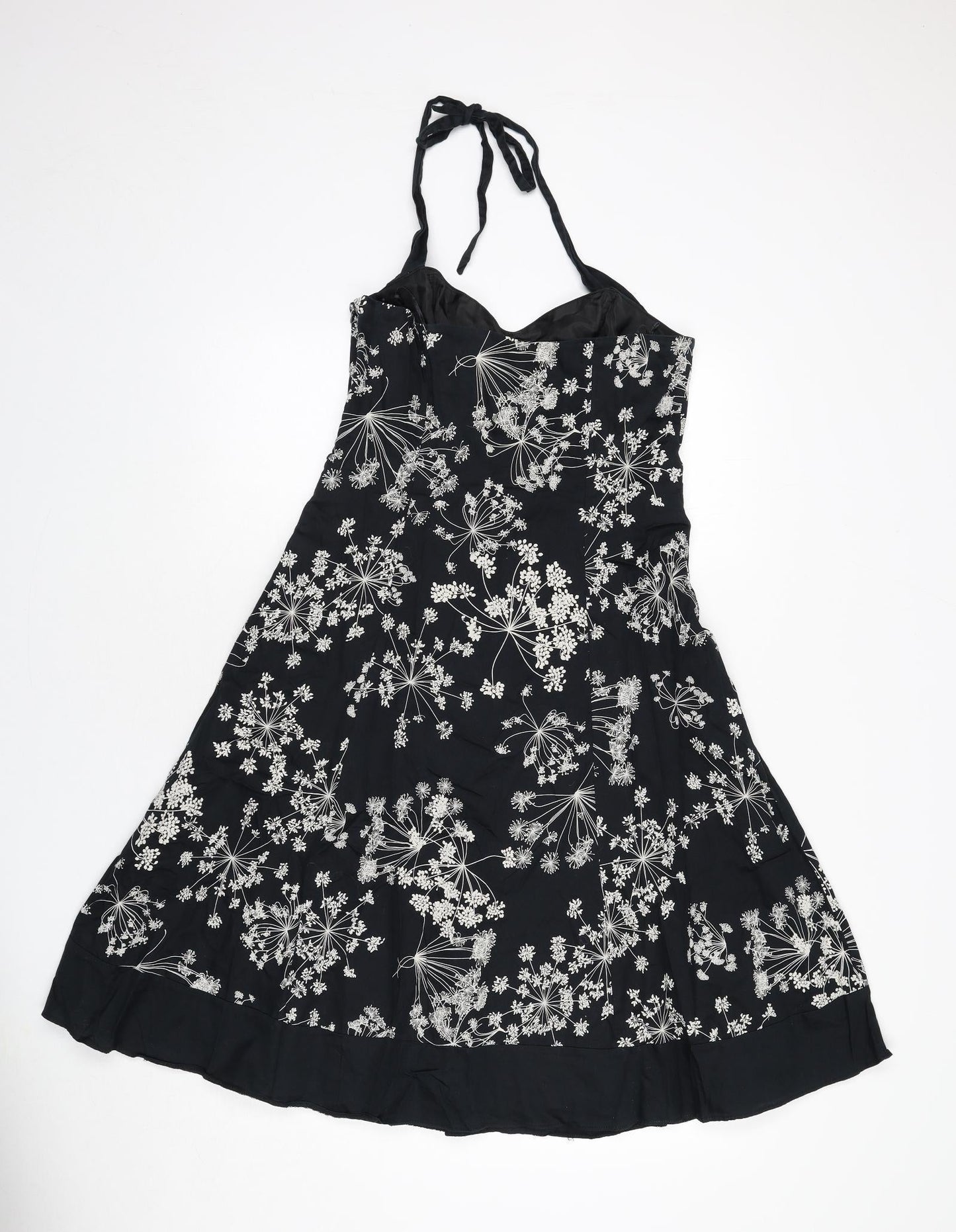RJR.John Rocha Womens Black Floral Polyester Fit & Flare Size 12 Halter Zip