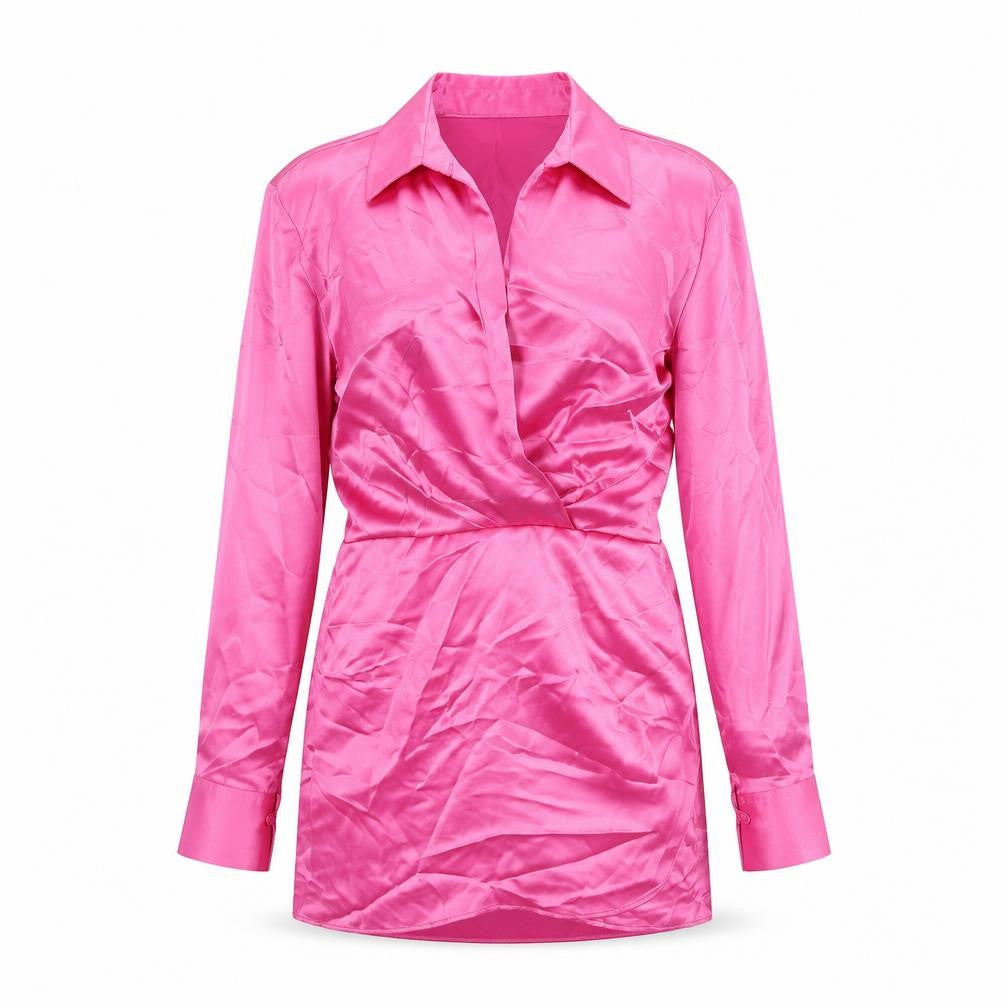 Zara Womens Pink Polyester Shirt Dress Size M Collared Zip
