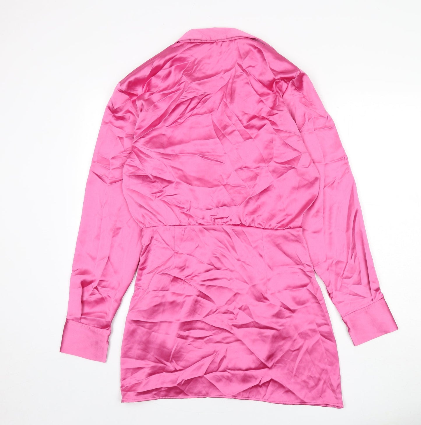 Zara Womens Pink Polyester Shirt Dress Size M Collared Zip