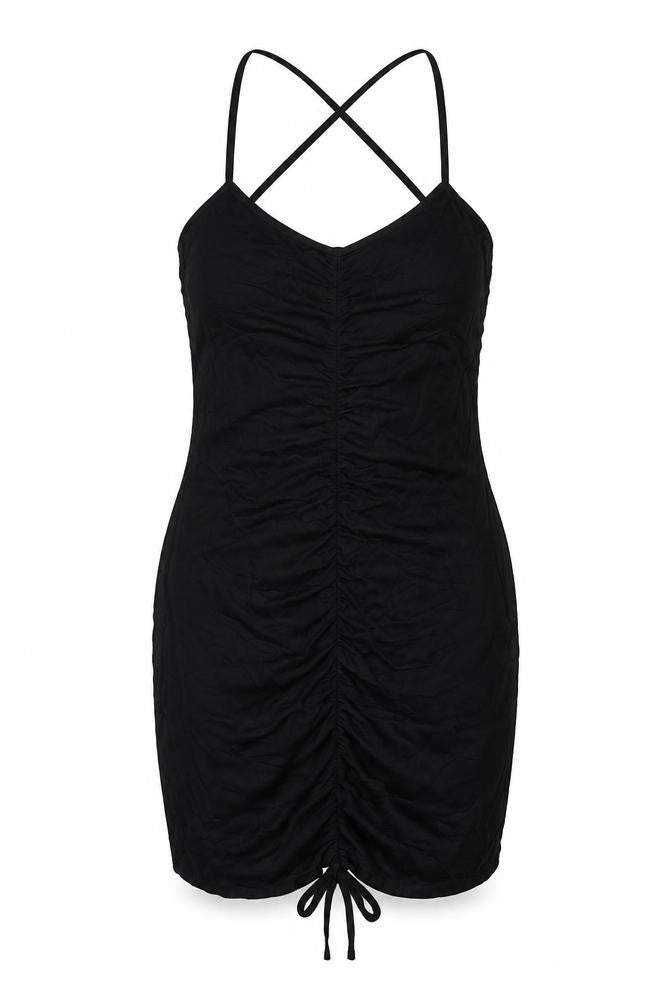 Missguided Womens Black Viscose Mini Size 6 Scoop Neck Pullover - Ruched