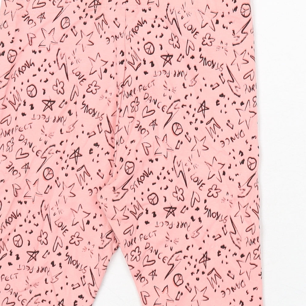 NEXT Girls Pink Geometric Cotton Biker Shorts Size 11 Years L8 in Regular - Purr-fect, Strong, Dance, Love