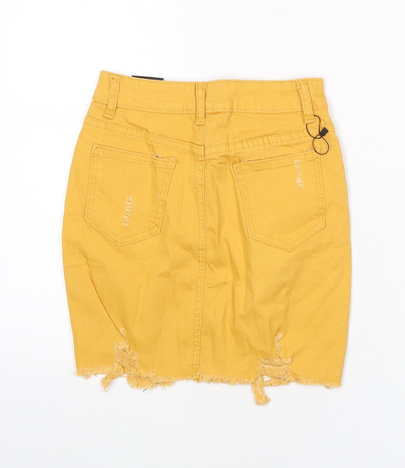 Denim Wise Womens Yellow Cotton Bandage Skirt Size 6 Zip - Distressed Denim