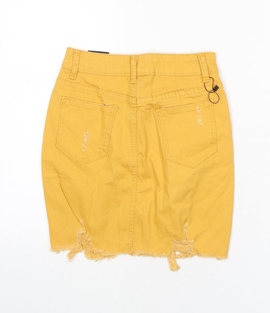 Denim Wise Womens Yellow Cotton Bandage Skirt Size 6 Zip - Distressed Denim